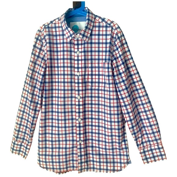 BODEN Casual Button Front Shirt Cotton Plaid Red White & Blue Poplin Preppy - Picture 1 of 14
